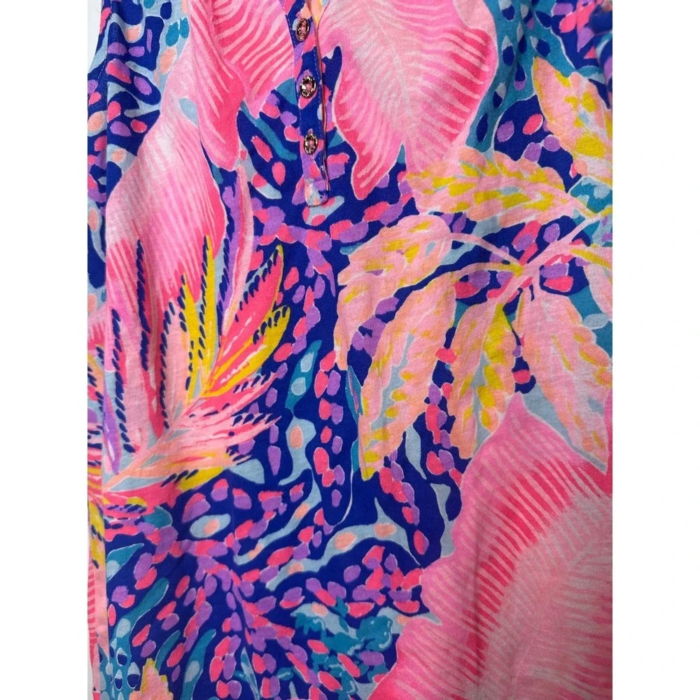 Lilly‎ Pulitzer Kids Pink Blue Tropical Palm Print Cotton Shift Dress Large 8-10
